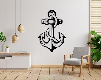 Matte Black Metal Anchor Wall Decor: Nautical Home Art