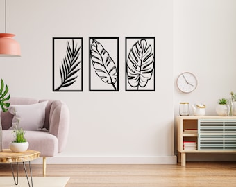 Tropical Metal Leaf Wall Art: Set of 3, Modern Home Decor