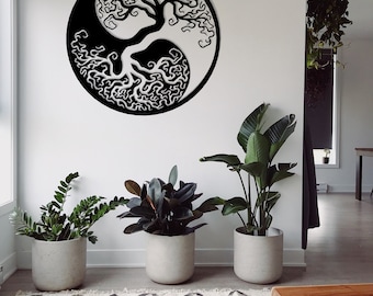 Yin Yang Tree of Life Metal Wall Art: Modern Home Decor