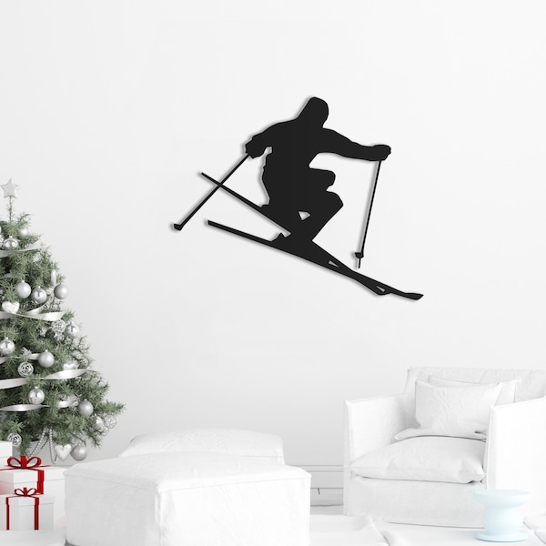 Fast skier wall decor, skier metal, skier gift, ski metal wall sign, ski lover gift, winter sport decor, skier christmas gift, Mancave Decor