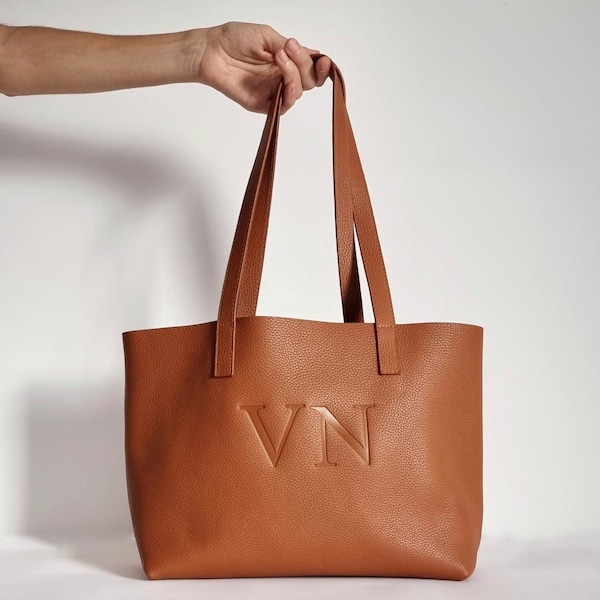 Leather tote bag, Personalized Leather bag with initials, Handbag for women Personalized gift.