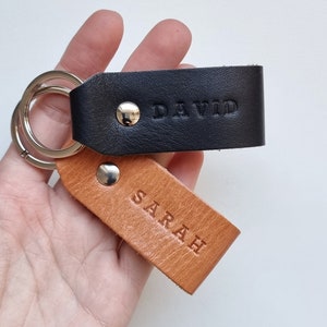 Genuine leather key fob for men, Custom leather key ring with name, Monogrammed keychain for him as a gift.