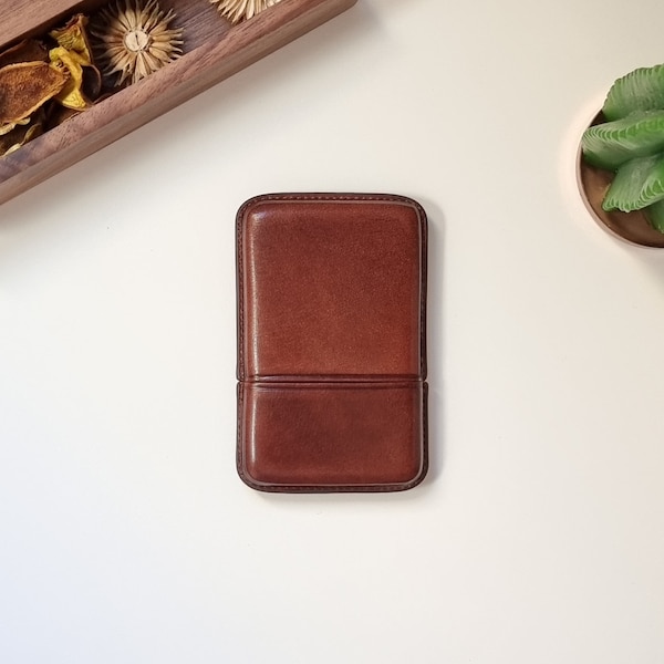 Slim leather card case, Custom leather card holder with initials, leather card sleeve, Leather cardholder for gift.