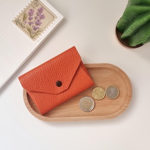 Pequeña bolsa de cuero para mujer, billetera personalizada, regalo de tercer aniversario, bolsa de cuero minimalista, regalo de media navideña.