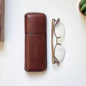 brown leather eyeglass case