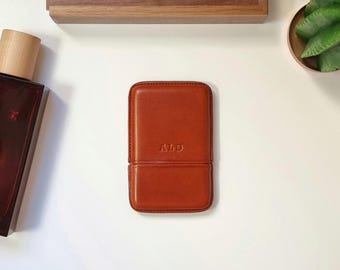 Personalized Leather Card Holder: Business Card Holder Monogrammed, Minimalist Leather Wallet for Gifts