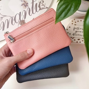 Portefeuille zippé en cuir, portefeuille en cuir pour femme, porte-monnaie en cuir, porte-monnaie minimaliste comme cadeau personnalisé pour elle.
