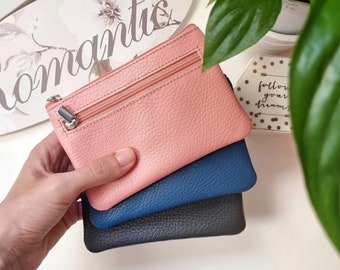 Cartera de cuero con cremallera, Cartera de cuero para mujer, Monedero de cuero, Monedero minimalista como regalo personalizado para ella.