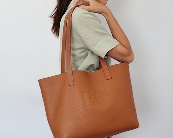 Bolso de mano de cuero personalizado con iniciales, bolso de cuero personalizado, regalo único para madres