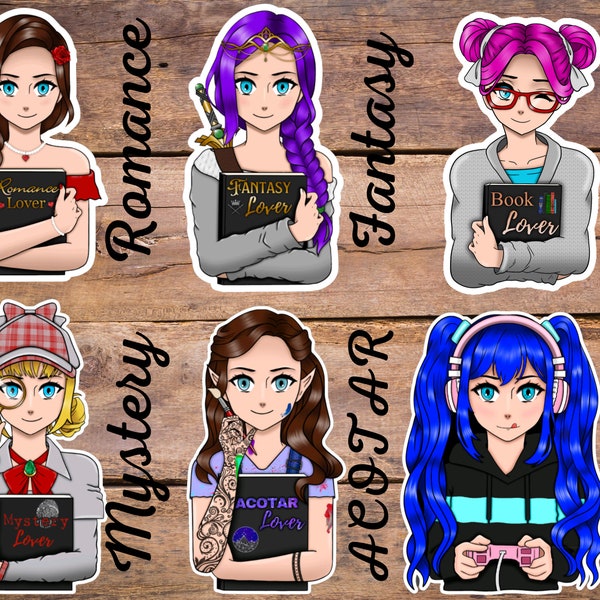 Book Lover Different Genres Bookish Sticker (Multiple Hair Colour Options)