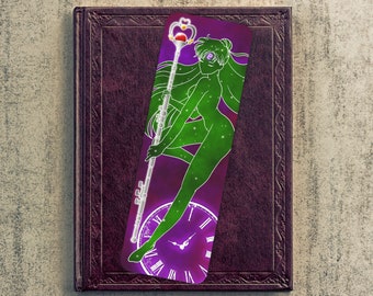 Sailor Pluto Transformation Anime Bookmark, Customized Bookmark, Handmade Bookmark, Holographic Bookmark