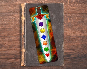 Dungeons and Dragons Bookmark, DND Bookmark, Holographic Bookmark, Sword and Dice, Customized Bookmark