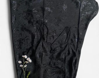 Vintage black satin floral slip dress