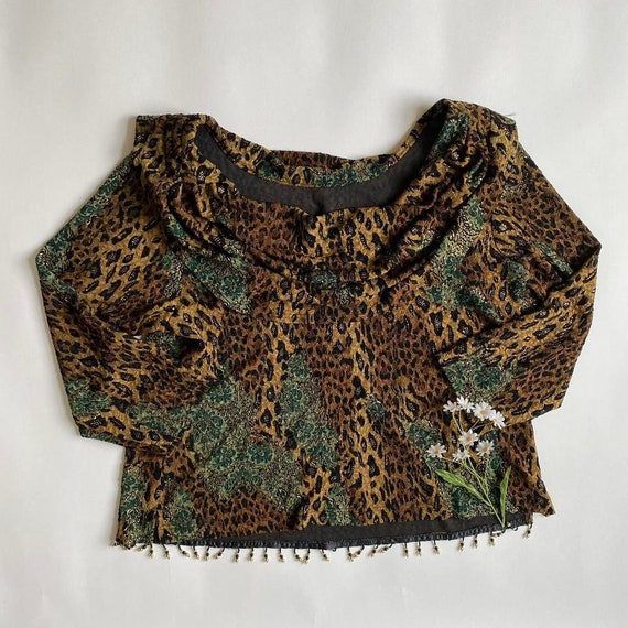 Vintage Y2K sparkly leopard floral blouse - image 2