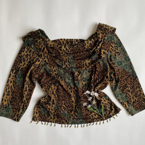 Vintage Y2K sparkly leopard floral blouse - image 1