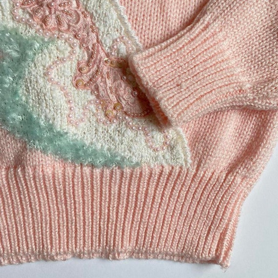 Vintage pastel pink beaded sweater - image 3