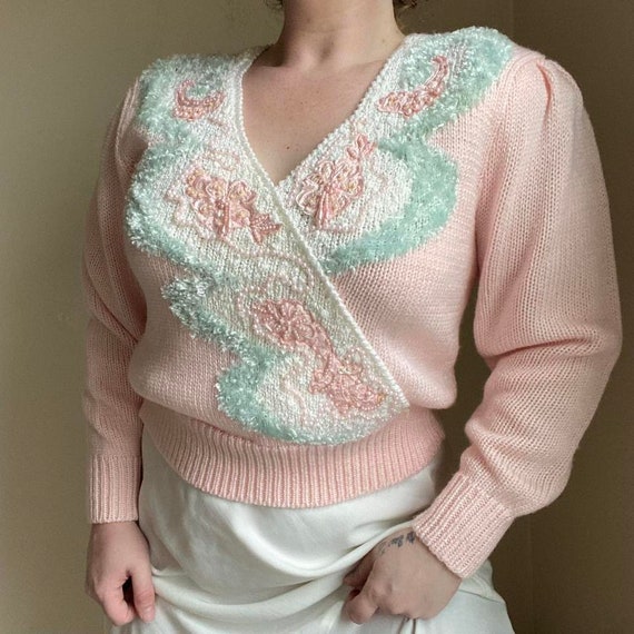 Vintage pastel pink beaded sweater - image 7