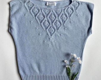 Top de chaleco de punto vintage periwinkle