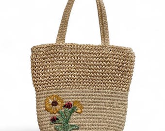 Vintage straw floral handbag