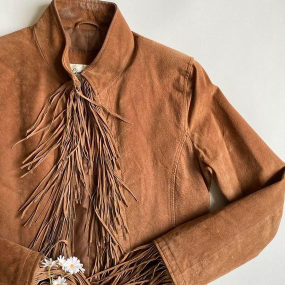 Vintage Y2K brown fringe leather jacket - image 4