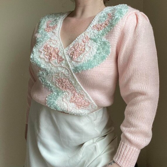 Vintage pastel pink beaded sweater - image 6