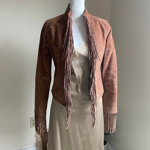 Vintage Y2K brown fringe leather jacket - image 7