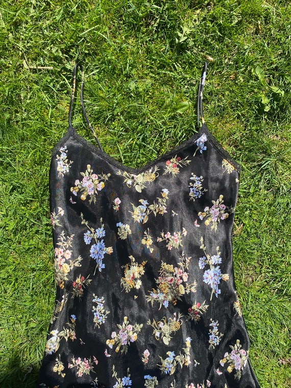 Vintage black floral slip dress - image 3
