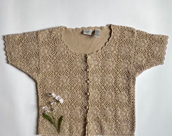 haut en tricot au crochet beige vintage