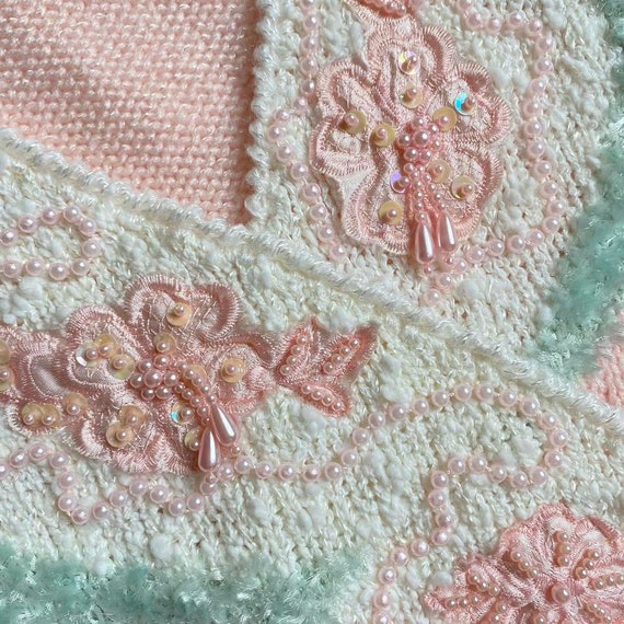 Vintage pastel pink beaded sweater - image 4