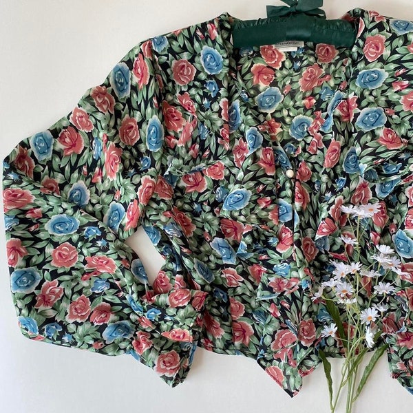 Vintage 90s ruffle floral cropped blouse