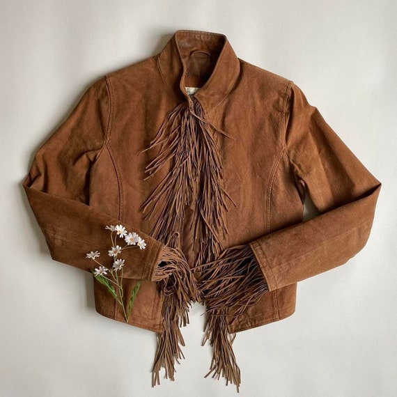 Vintage Y2K brown fringe leather jacket - image 1