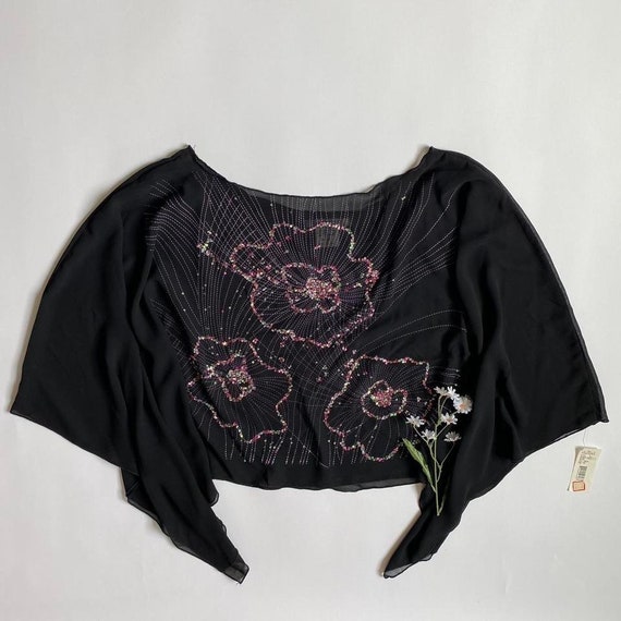 Vintage black beaded sheer floral top