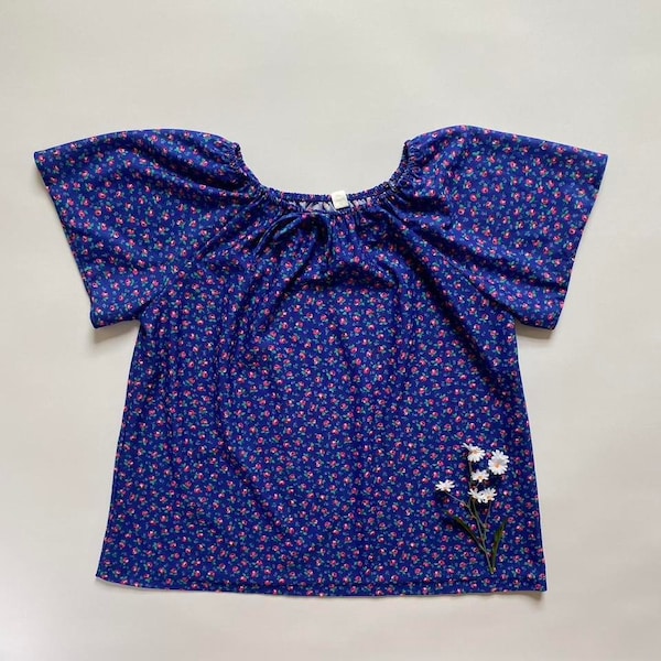 Vintage blue floral peasant top