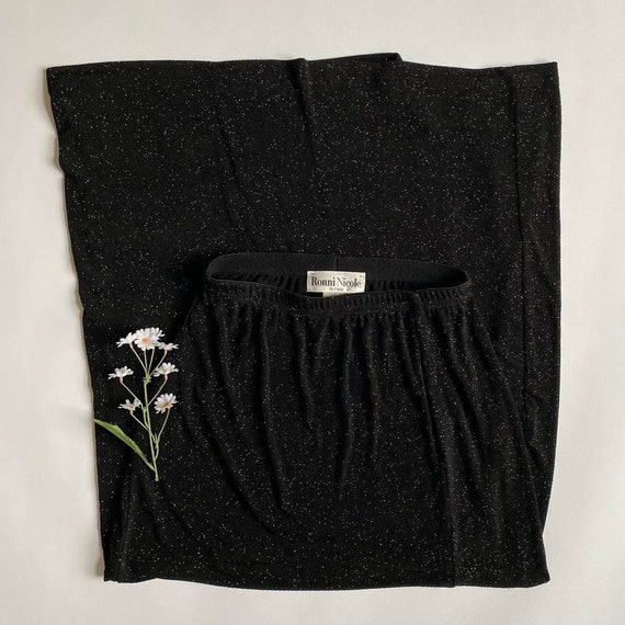 Vintage slinky sparkly black maxi skirt - image 1