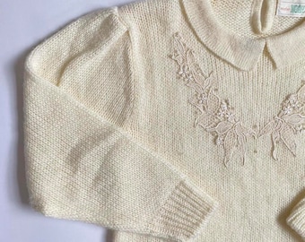 Vintage cream floral collared sweater