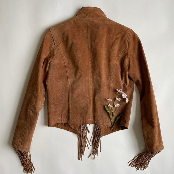 Vintage Y2K brown fringe leather jacket - image 2