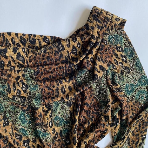 Vintage Y2K sparkly leopard floral blouse - image 3