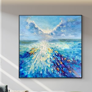 Large original oil painting on canvas,abstract art,sunrise over the sea, Beach, Bedroom,Lounge, painting,large wall art,