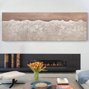 Seascape Large original oil painting on canvas, abstract art,  large seascape, see wave, Brown sand, Bedroom, Lounge decor, large wall art
