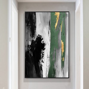 キャンバスに描かれたオリジナルの油絵、抽象画、SeeWave、水画、グリーンウェーブ、風景画、自然画、寝室、リビングルームの絵画、大きな壁画