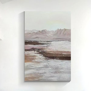 Grandes montagnes et rivières mouvantes de peinture sur glace sur toile, art mural de salon, décor mural texturé, style nordique, paysage marin calme, galerie enveloppée