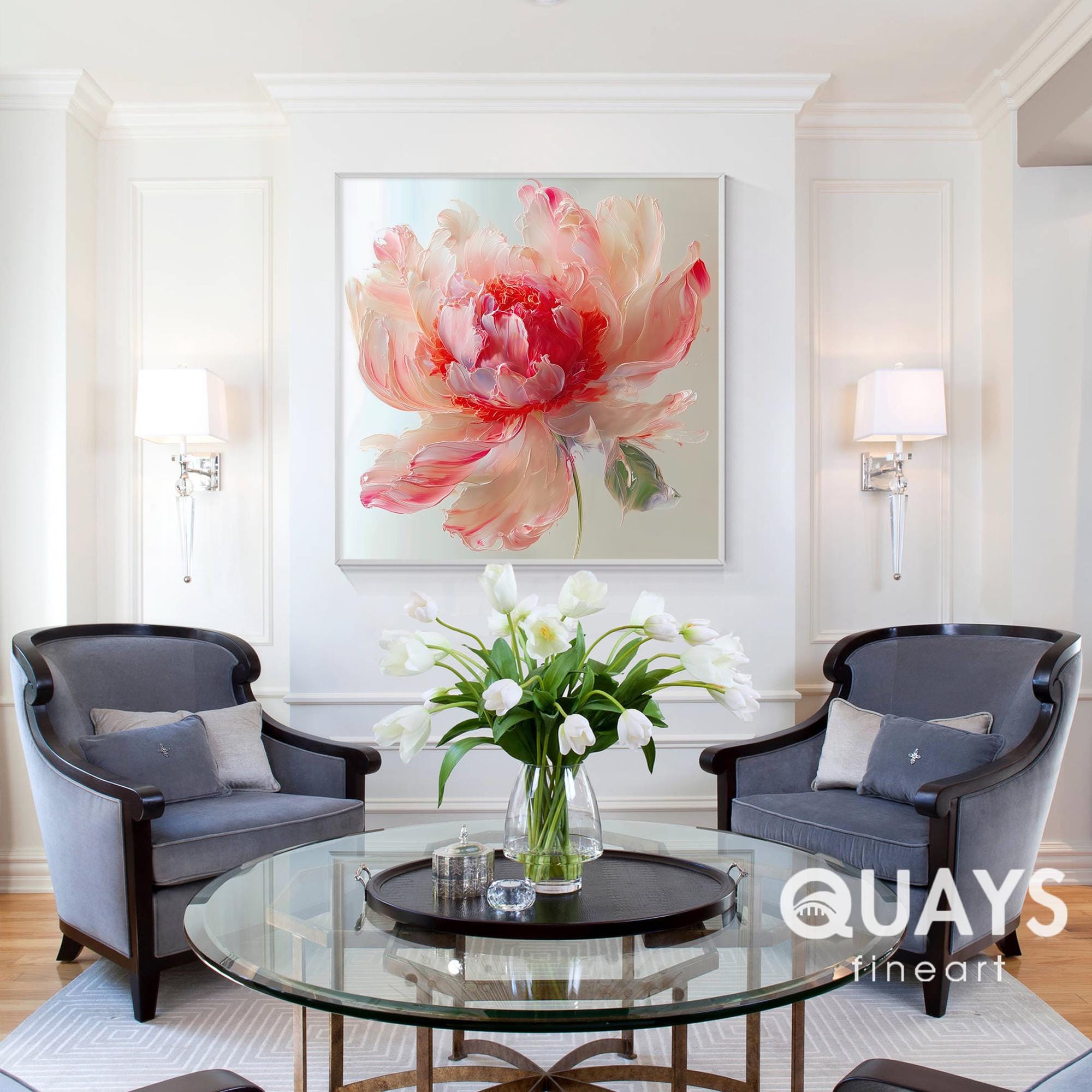 Pink Peony Oil Painting | Floral Wall Art | Impasto Flower Art Print ...