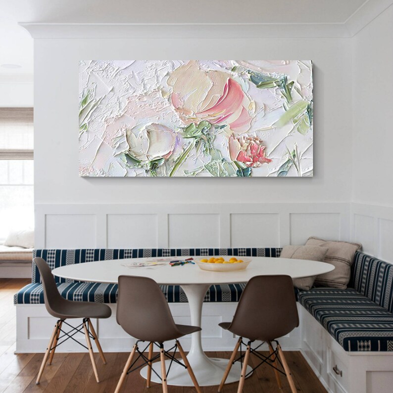 Large Abstract Textured Flower Painting, Pink White Floral Wall Art - Etsy