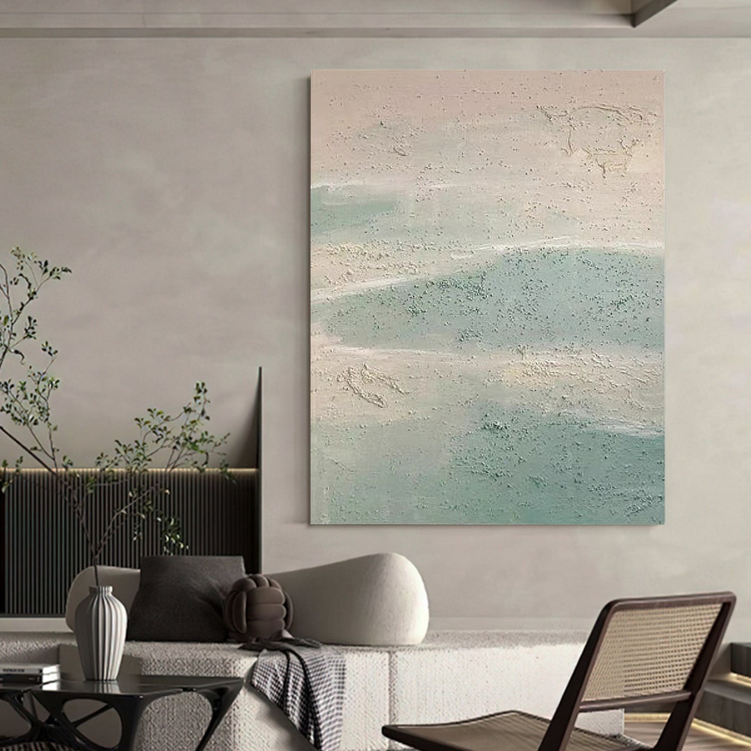 Large Green Abstract Oil Painting on Canvas, Nordic Textured Wall Art ...