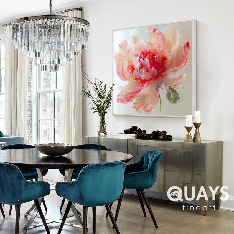 Pink Peony Oil Painting | Floral Wall Art | Impasto Flower Art Print ...