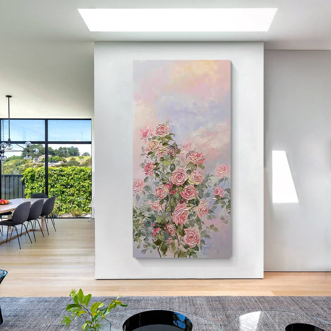 Original Pink Rose Painting on Canvas – Handmade Floral Wall Art - Etsy