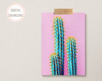 Cactus Print, Printable Wall Art, Modern Illustration, Flowers Print, Pop Art, Pink, Digital Download, Cactus art, Home decor.