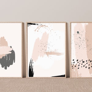 Boho Wall Art Set of 3, Abstract Printable Art, Minimalist Digital Print, Modern Gallery Art, Rose Pastel Colors, Room Decor, Home Decor.