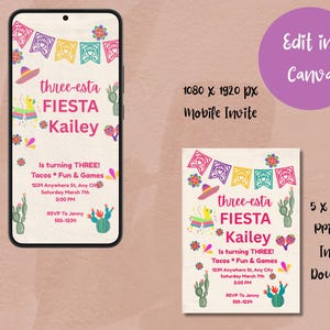 Three-Esta Birthday Invitation: Editable Taco Fiesta, 3rd Birthday (Mobile & PDF Download)