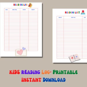 Kids Reading Log Printable Book Tracker Sheet Instant Download Reading List For Students Homeschoolers Teachers Librarians
